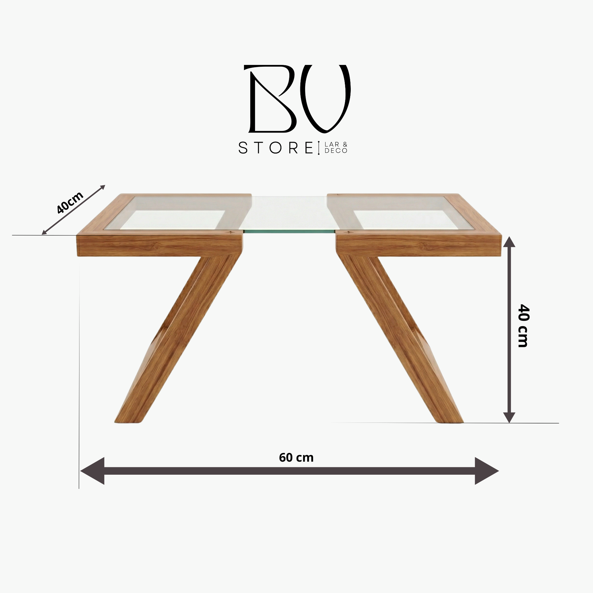 Mesa de Centro em Madeira Maciça com Tampo de Vidro – Design Contemporâneo